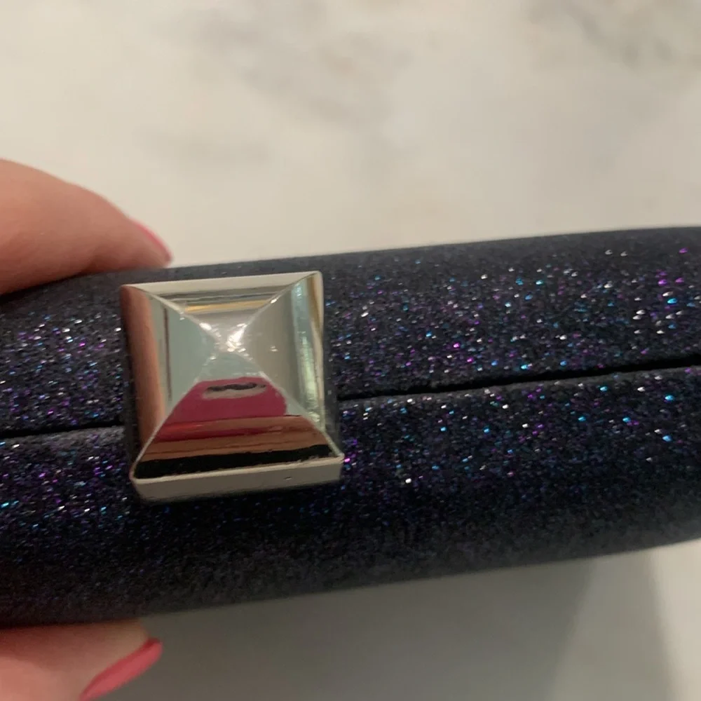 Sondra Roberts Navy Purple Glitter Box Clutch